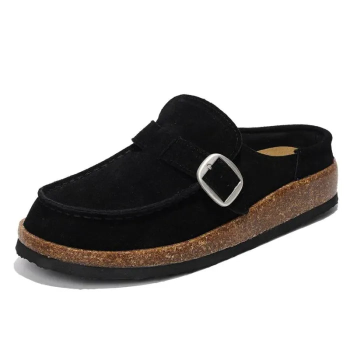 Black loafer with cork sole