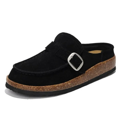 Black loafer with cork sole